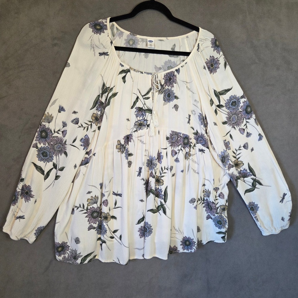 Old Navy Floral Peasant Top Women XXL Boho Tassel Cottagecore Flowy Whimsical